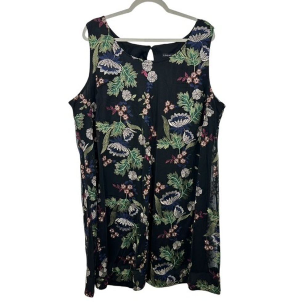Lane Bryant‎ Size 22 Black Mini Dress Floral Embroidered Mesh Overlay Sleeveless